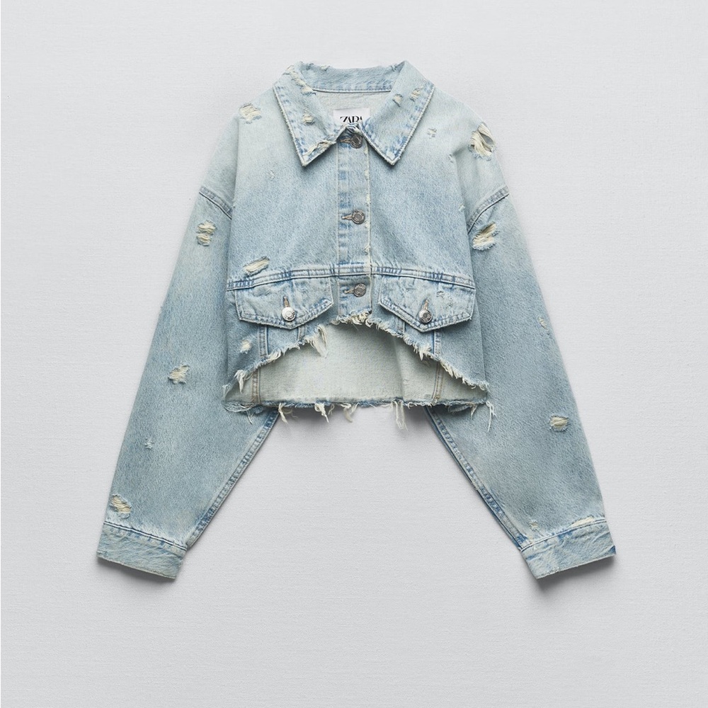 Zara oversized ripped denim jacket